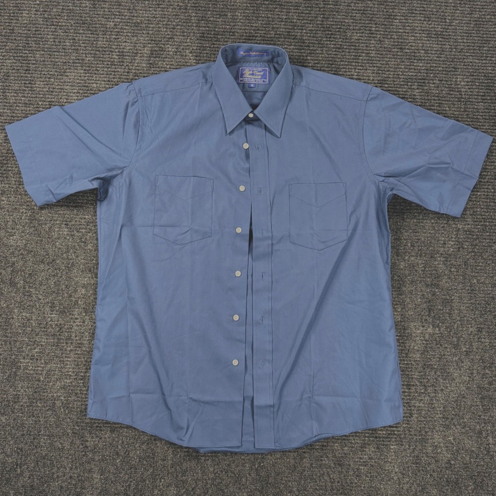 Vintage Montgomery Ward Blue Short Sleeve Broadcloth Button Up Shirt Mens 16